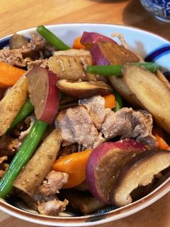 根菜煮☆豚肉とごぼうとさつまいもと椎茸-レシピのメイン写真