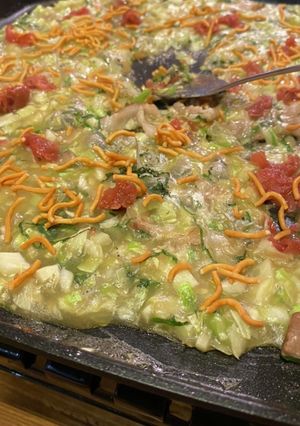 ラーメン付属スープで梅大葉もんじゃ焼-レシピのメイン写真