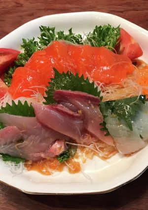 お刺身のしょうがドレッシングサラダ-レシピのメイン写真