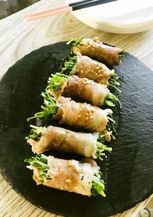 レンジで☆水菜の豚肉グルグル巻き-レシピのメイン写真