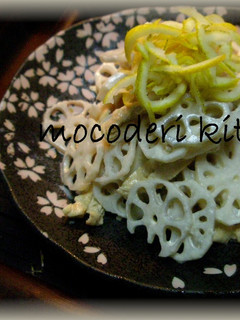 蓮根と焼きお揚げのマヨポン和え柚胡椒風味-レシピのメイン写真