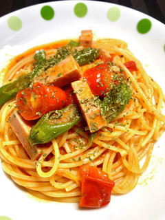 ししとう、ミニトマト、スパムのパスタ-レシピのメイン写真