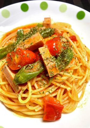 ししとう、ミニトマト、スパムのパスタ-レシピのメイン写真