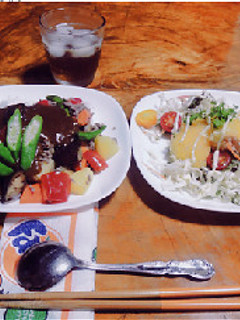 夏野菜カレーとサーモンムニエル-レシピのメイン写真