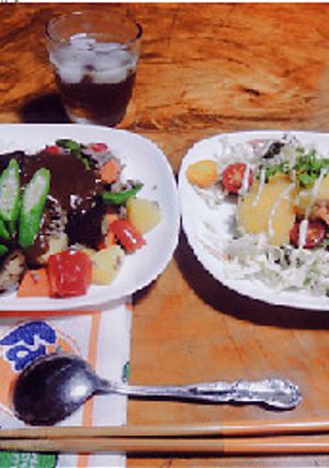 夏野菜カレーとサーモンムニエル-レシピのメイン写真