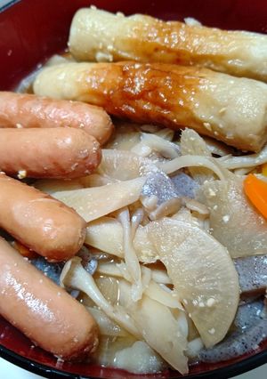 根菜、きのこ、ちくわの味噌うどん-レシピのメイン写真