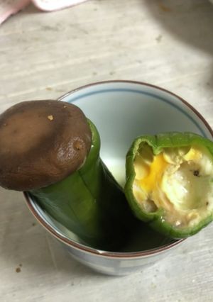 椎茸屋根のたまごピーマンハウス-レシピのメイン写真
