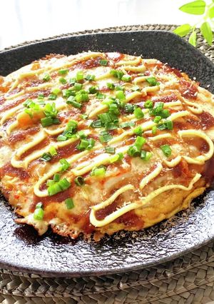 【オートミール】キムチーズお好み焼き-レシピのメイン写真