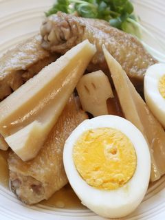 蓮根と手羽先のめんつゆ煮-レシピのメイン写真