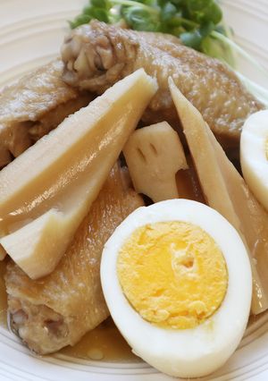 蓮根と手羽先のめんつゆ煮-レシピのメイン写真