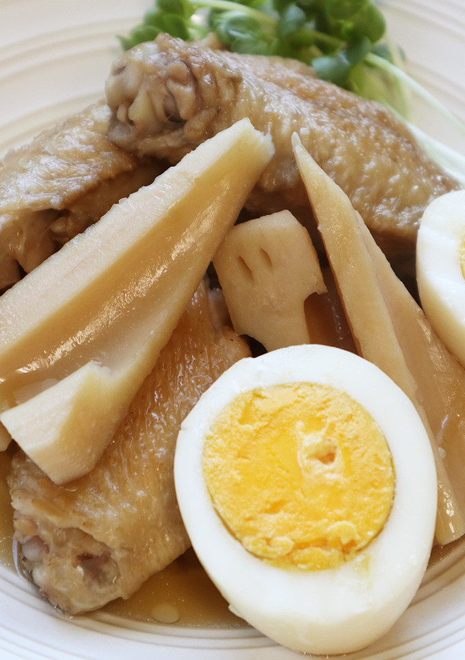 蓮根と手羽先のめんつゆ煮-レシピのメイン写真