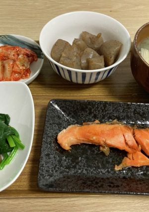 焼き鮭　ほうれん草　こんにゃく-レシピのメイン写真