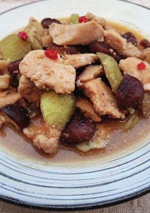 レンジで簡単鶏むね肉なす椎茸の甘辛味噌煮-レシピのメイン写真