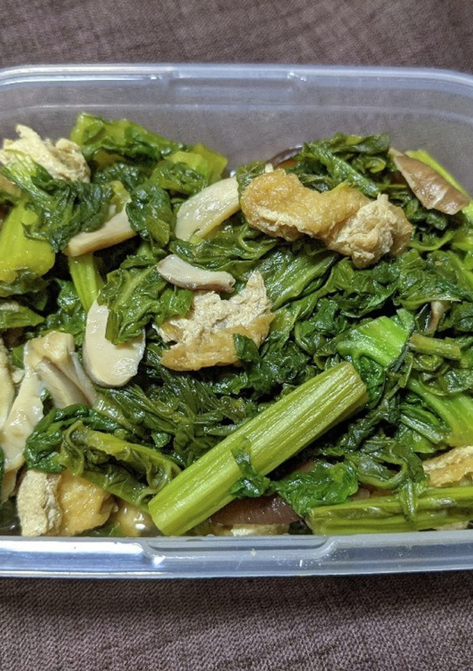 かつお菜と油揚げと椎茸の煮物-レシピのメイン写真