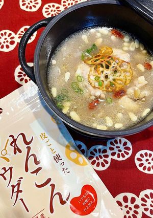 れんこんパウダー入り参鶏湯風スープ-レシピのメイン写真