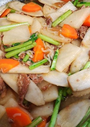 手抜き☆牛丼の具を使った根菜の炒め物-レシピのメイン写真