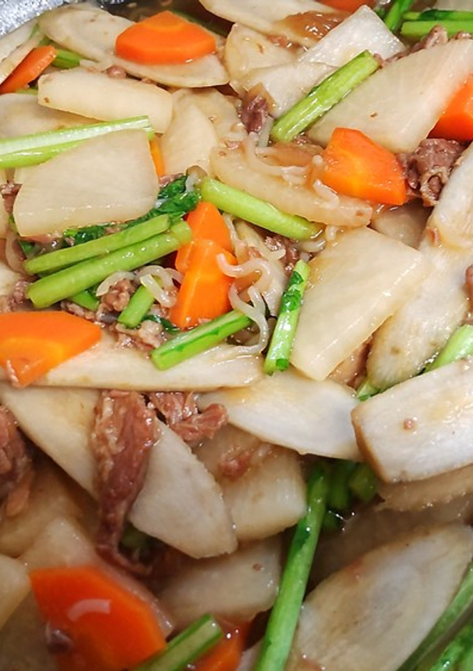 手抜き☆牛丼の具を使った根菜の炒め物-レシピのメイン写真