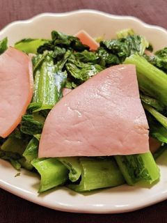 かつお菜とハムの塩胡椒炒め-レシピのメイン写真
