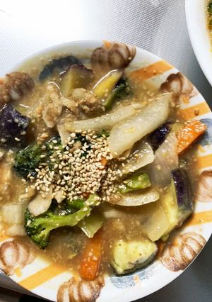 根菜肉なし肉味噌うどん味温野菜サラダ-レシピのメイン写真