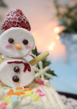 クリスマス☆材料4つ☆マシュマロ雪だるま-レシピのメイン写真