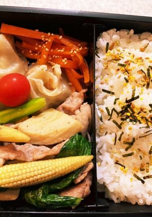 ヤングコーン筍小松菜豚肉炒高校生男子弁当-レシピのメイン写真