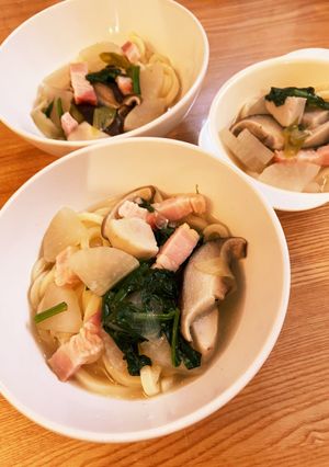 中華&塩味　あったかうどん　家族　簡単-レシピのメイン写真