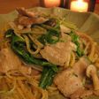 豚バラ、きのこ、水菜の柚子胡椒パスタ