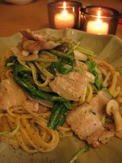 豚バラ、きのこ、水菜の柚子胡椒パスタ-レシピのメイン写真