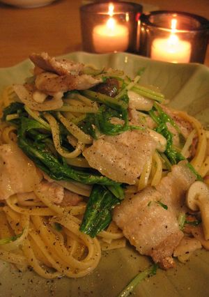 豚バラ、きのこ、水菜の柚子胡椒パスタ-レシピのメイン写真
