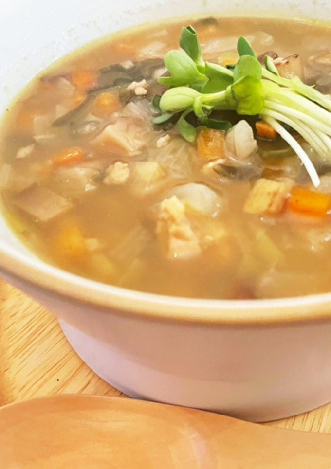 生姜ともち麦7種の野菜たっぷり和風スープ-レシピのメイン写真
