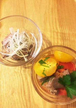 鶏レバーのトマトマリネ＆中華和え-レシピのメイン写真