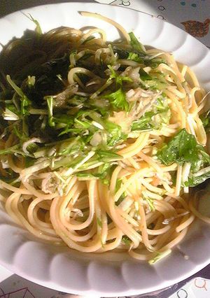 サッパリでピリ辛　水菜とじゃこのパスタ-レシピのメイン写真