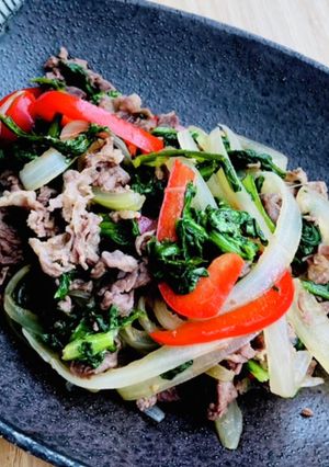 牛肉と春菊のオイスター炒め-レシピのメイン写真