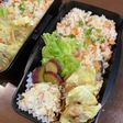 サーモンハラス混ご飯と焼ワンタン弁当