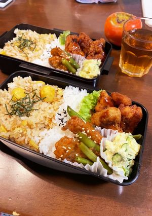 栗おこわと白米の２色飯とチキンカツ弁当-レシピのメイン写真