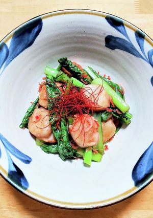 里芋に小松菜と小エビの醤油炒め-レシピのメイン写真