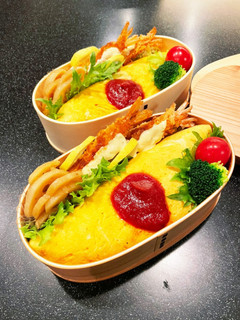 高校生弁当 オムライス&海老フライ弁当-レシピのメイン写真
