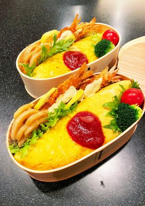 高校生弁当　オムライス&海老フライ弁当-レシピのメイン写真