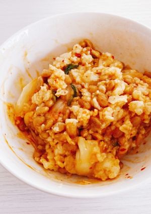 レンジで簡単！納豆キムチーズオートミール-レシピのメイン写真