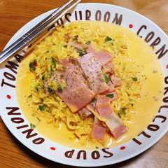 A picture of 辛ラーメンで！！辛ボナーラ♡♡.