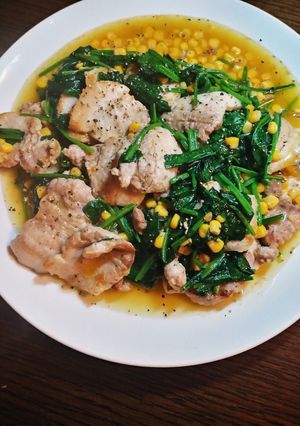 豚肉とほうれん草とコーンのバター炒め-レシピのメイン写真