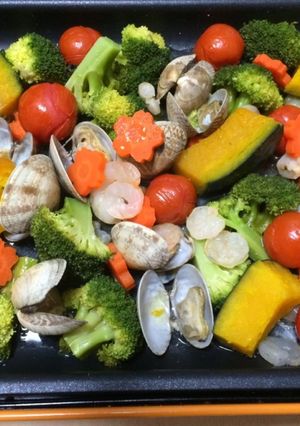 簡単おかず:シーフード温野菜蒸し-レシピのメイン写真