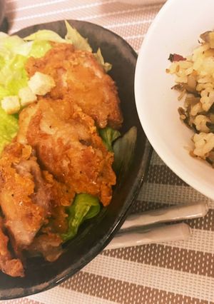 鳥の唐揚げと高菜ご飯-レシピのメイン写真