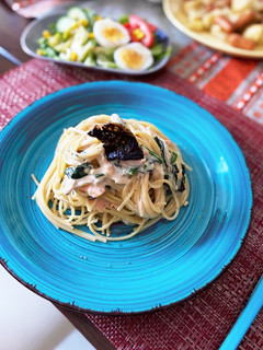 鮭とほうれん草の豆乳パスタ-レシピのメイン写真