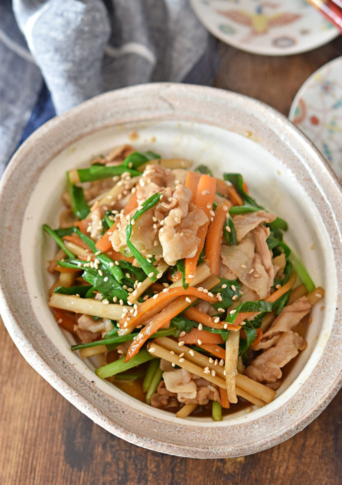 豚バラごぼうとにらのにんにく醬油炒め-レシピのメイン写真