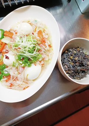 野菜炒めのあんかけとひじきサラダ-レシピのメイン写真