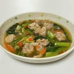 รูปของ 鶏もも肉と小松菜人参もやしのあんかけ