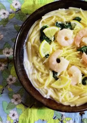海老とほうれん草のレモンクリームパスタ-レシピのメイン写真