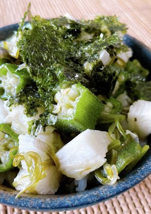 冷凍板サラダ＊長芋とオクラのめかぶ和え-レシピのメイン写真