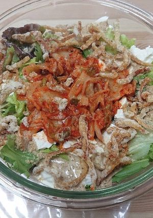 鶏皮を使った豆腐とキムチのサラダ-レシピのメイン写真